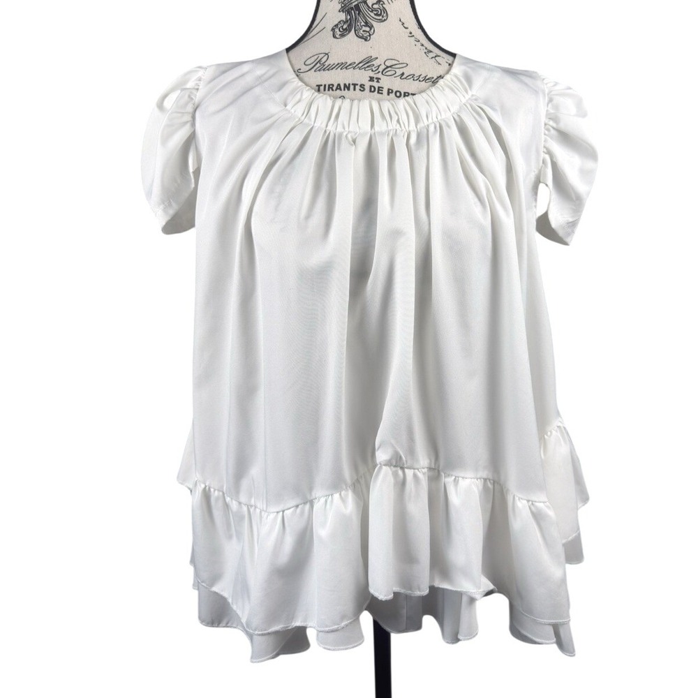 Unbranded Women's White Peasant Blouse L Ruffle Hem Cottagecore Romantic